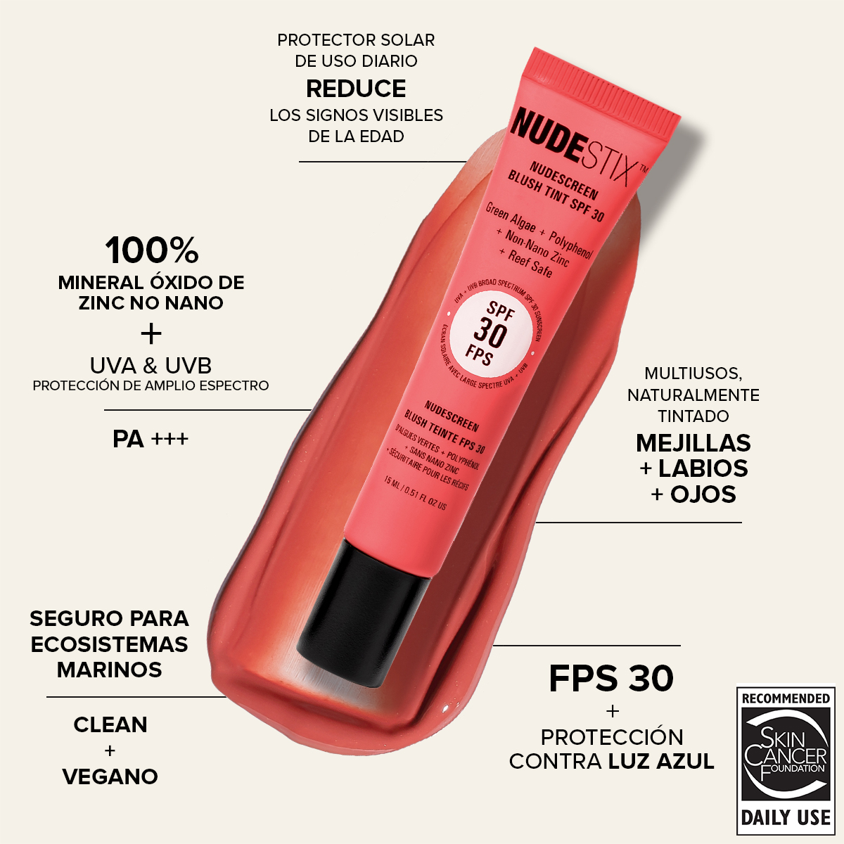 NUDESCREEN BLUSH TINT SPF 30 (BLUSH LÍQUIDO CON PROTECCIÓN SOLAR)